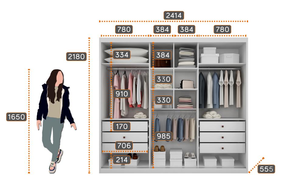 Miniatura Guarda Roupa Casal MDF Vegas 3Pts 6Gav Guarda Roupa Casal 3 Portas 6 Gavetas Vegas Branco
