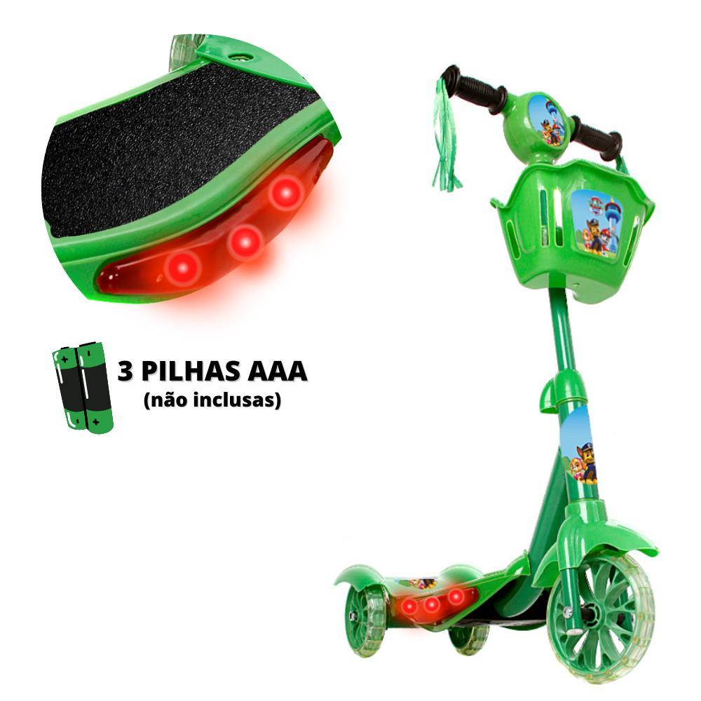 Patinete Infantil Patrulha Canina Verde 3 Rodas Ajustável