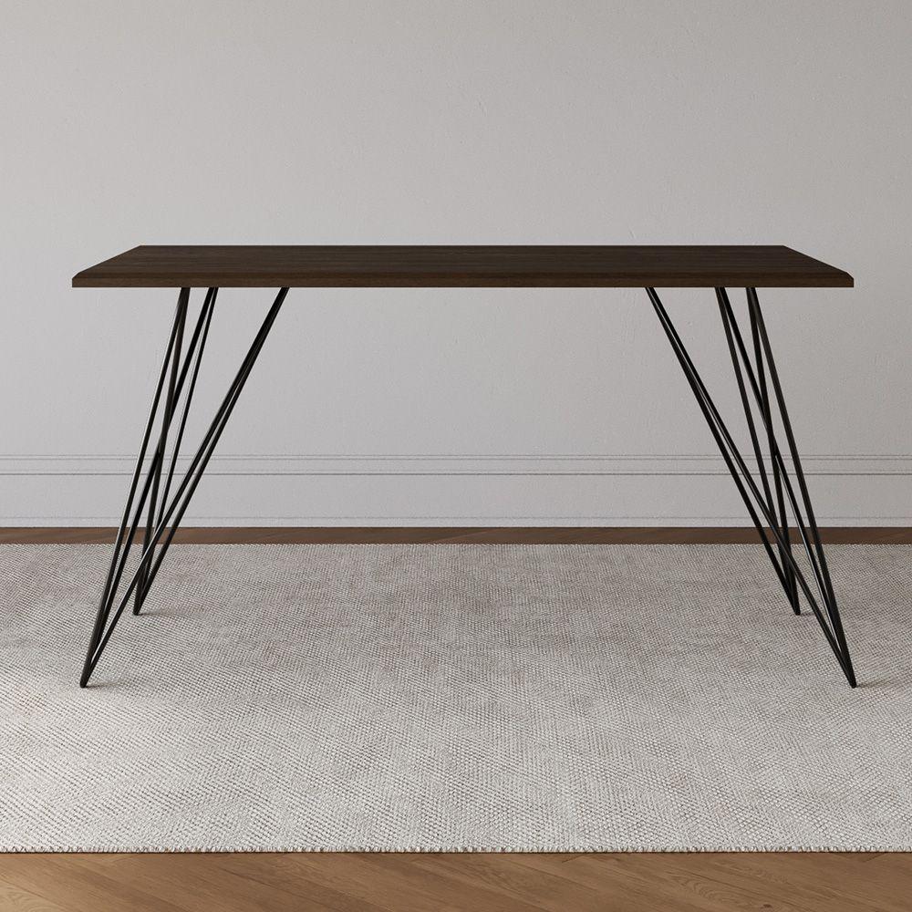 Conjunto Mesa De Jantar 6 Cadeiras Katrina Preto Trama Premium Amêndoa 150 Cm - Cor: Marrom