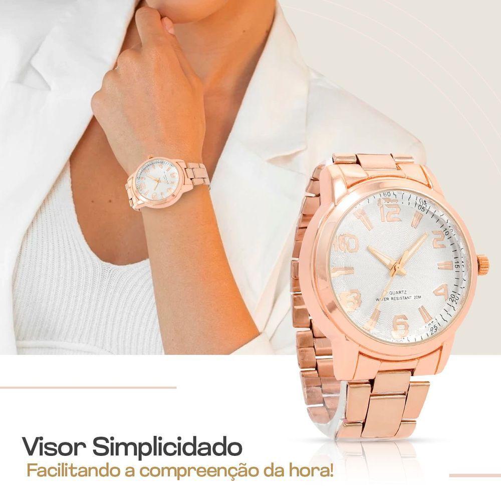 Miniatura Relogio Banhado Rose Feminino + Caixa + Brincos Strass Colar Aço Inox Resistente Presente Ponteiro