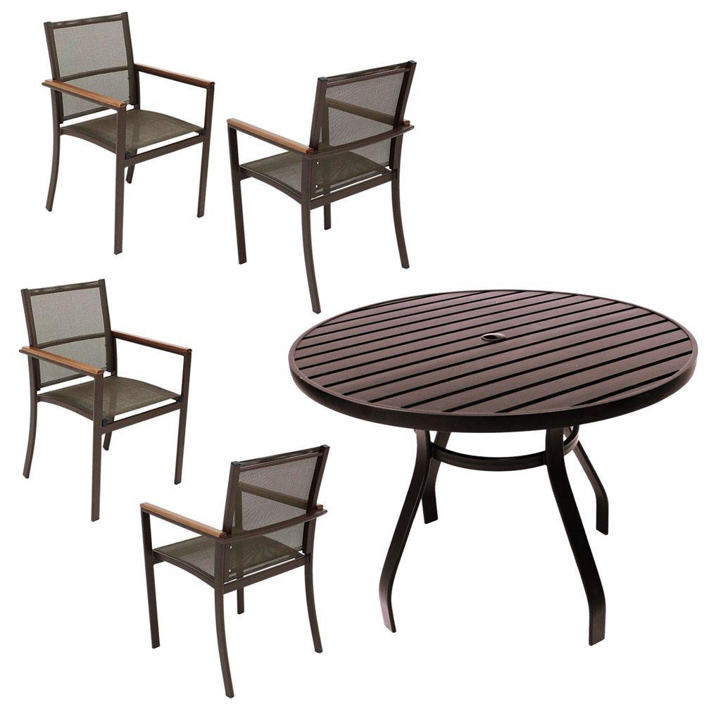 Jogo Conjunto De Mesa Aluminio 4 Cadeiras De Piscina Jardim Marrom