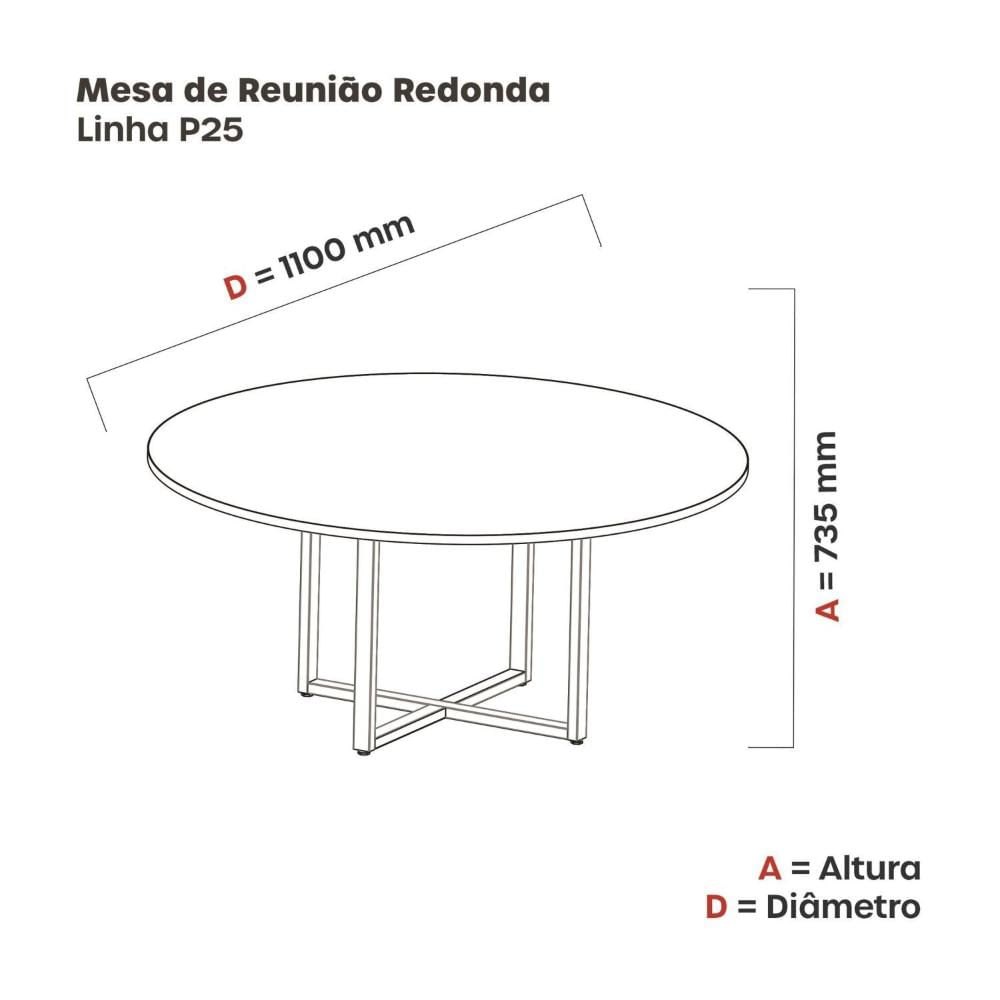 Miniatura Mesa de Reunião Redonda 100cm MRR1100P25TUB Cinza/Preto
