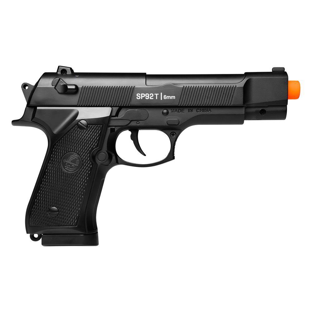 Miniatura Pistola Airsoft Spring Full Metal Sp92t 6mm Qgk + 1000 Bbs Preto 6 Mm