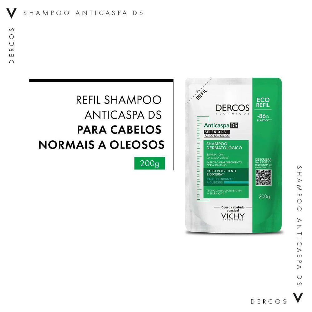 Miniatura Refil Shampoo Anticaspa Ds Vichy Dercos Oily Cabelos Normais a Oleosos 200g