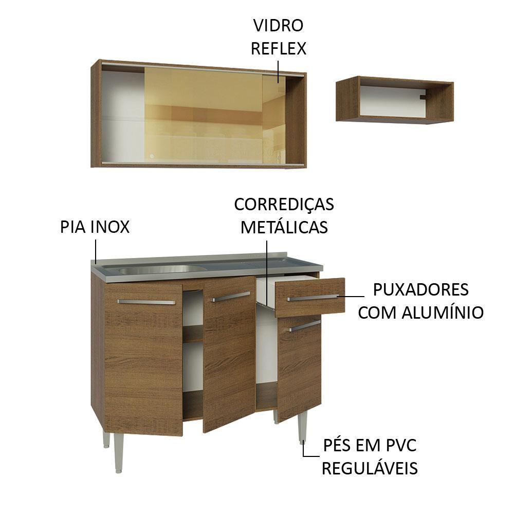 Armário De Cozinha Compacta 165cm Com Pia Rustic Emilly Madesa 06 Rustic