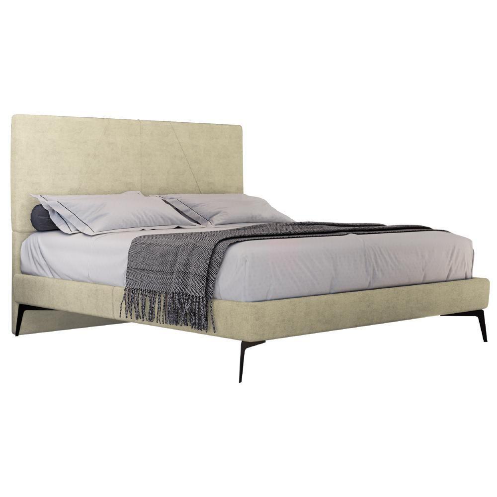Miniatura Cama Casal Com Cabeceira 145cm Pés Metálicos Elisa S05 Veludo Bege - Mpozenato