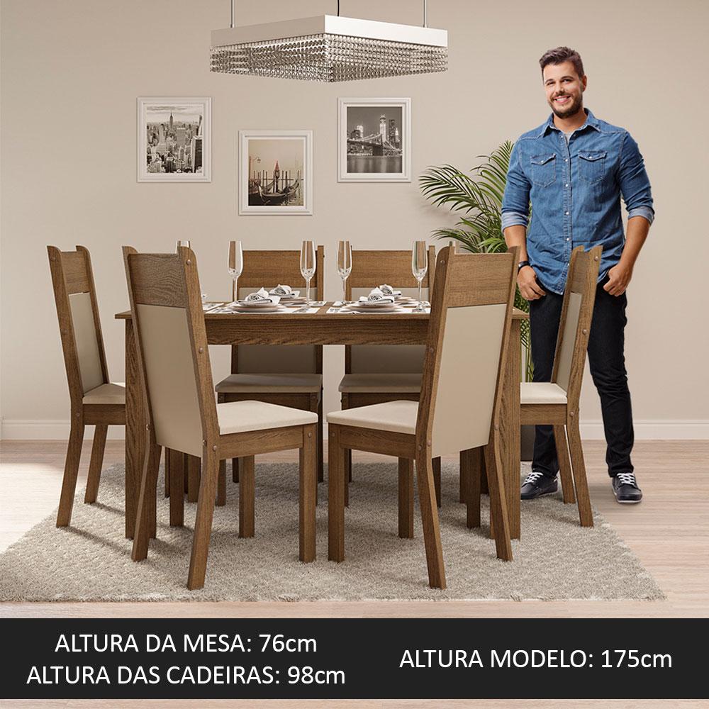 Conjunto Sala de Jantar Madesa Jaíne Mesa Tampo de Madeira com 6 Cadeiras Rustic/Crema/Pérola