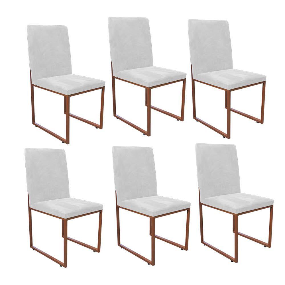 Miniatura Kit 06 Cadeira De Jantar Sttan Industrial Sala Ferro Bronze Corino Branco - Amey Decor