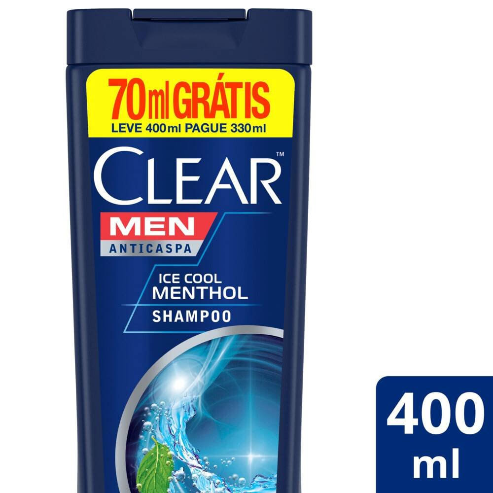 Miniatura Shampoo Anticaspa Clear Men Ice Cool Menthol Leve 400ml Pague 330ml