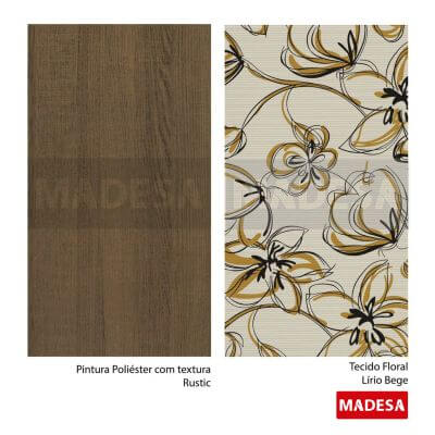 Conjunto Sala de Jantar Rosie Madesa Mesa Tampo de Madeira com 4 Cadeiras Rustic/Floral Lírio Bege Cor:Rustic/Floral Lírio Bege