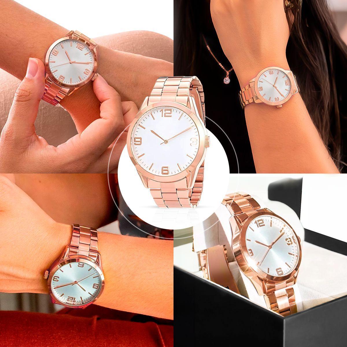 Miniatura Relogio Feminino Rosê Aço Inox + Pulseira Pandora Prova