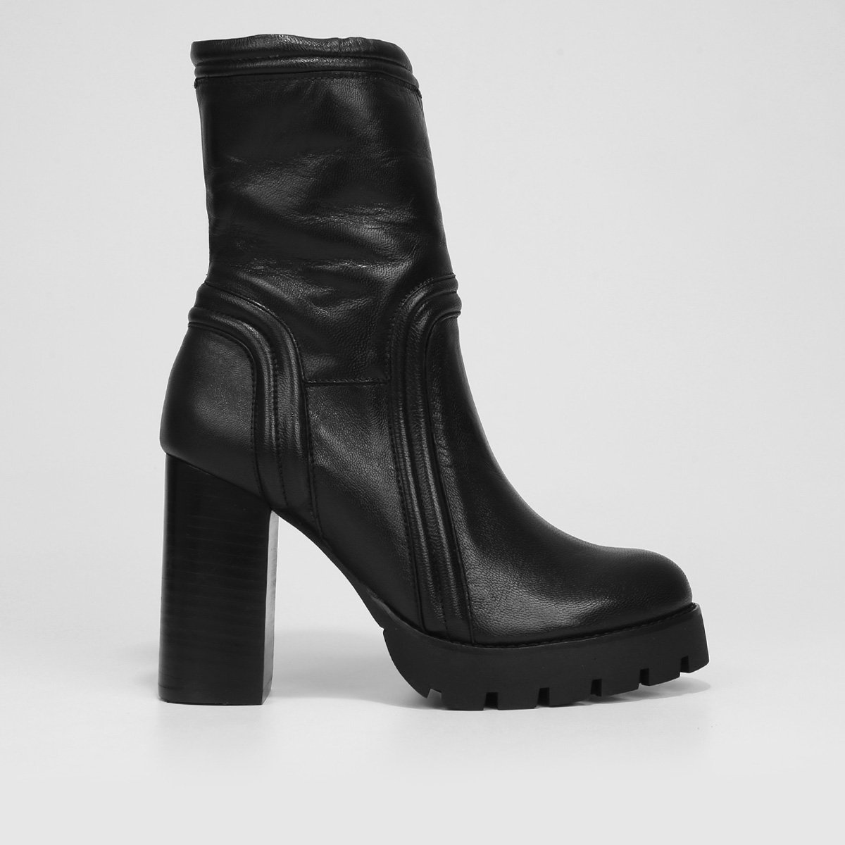 Miniatura Bota Couro Cano Médio Santa Lolla Salto Alto Feminina Preto - 34