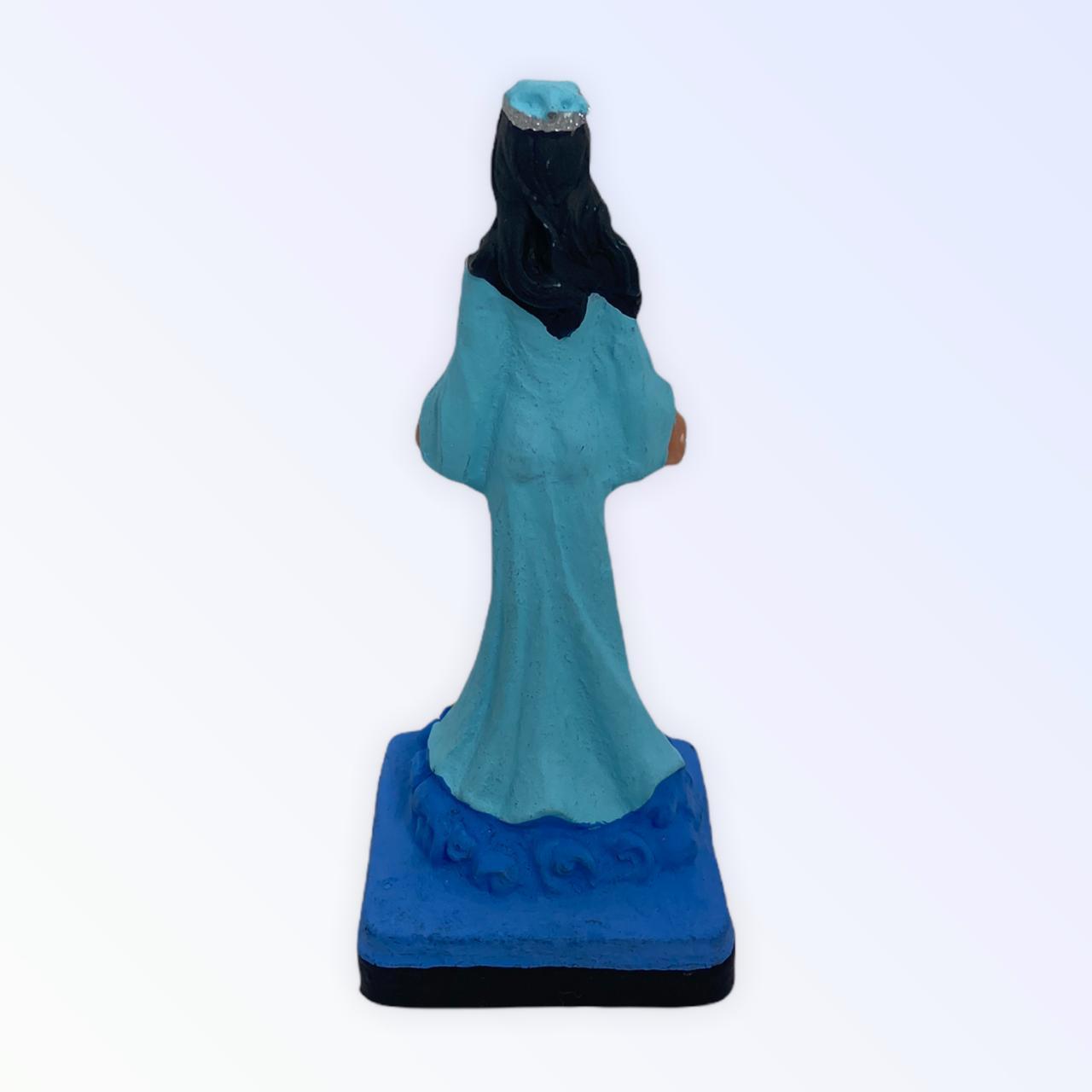 Miniatura Escultura Iemanjá Umbanda 11 Cm Manto Azul Claro Em Resina