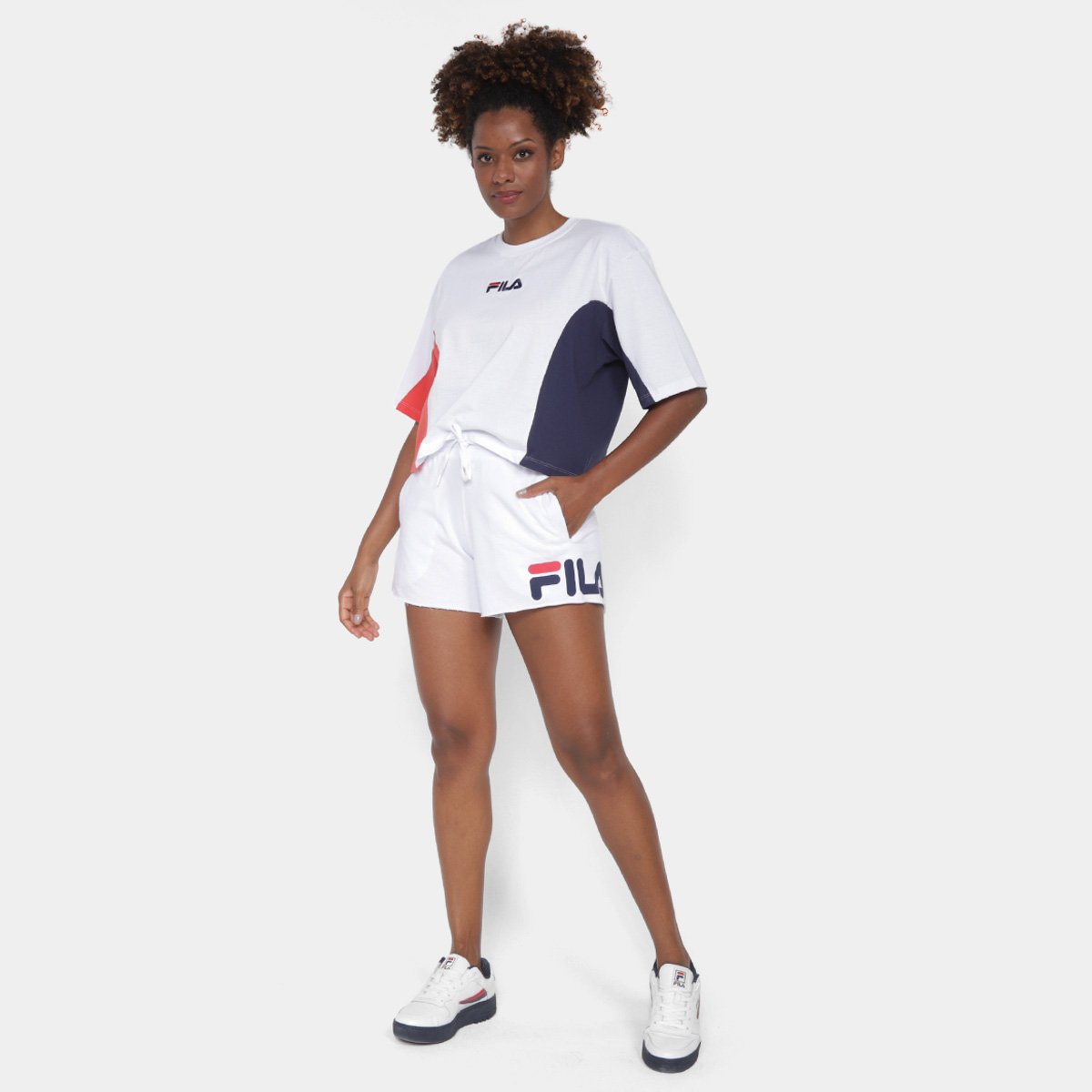 Miniatura Bermuda Fila Letter Feminina Branco+Marinho - G