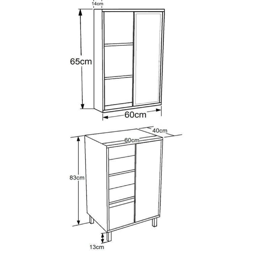 Gabinete de Banheiro 60cm Julia com Balcão 1 Porta Correr e Espelheira sem Cuba Mel/Arenas