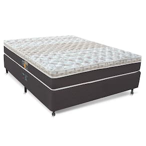 Miniatura Cama Box Casal Castor Sleep Class com com Euro Pillow e Molas Ensacadas 64x128x188cm – Branco, Cinza e Marrom