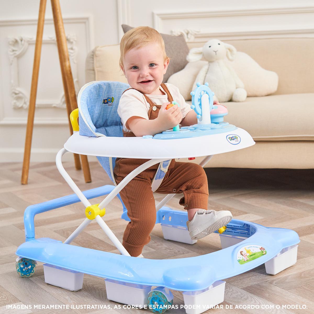 Andador Infantil Maxi Baby - 4 Rodas, 4 Freios - Azul
