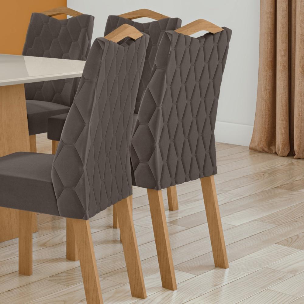 Miniatura Conjunto 2 Cadeiras para Sala de Jantar Estofadas Vênus Amêndoa Clean/Veludo Liso Marrom