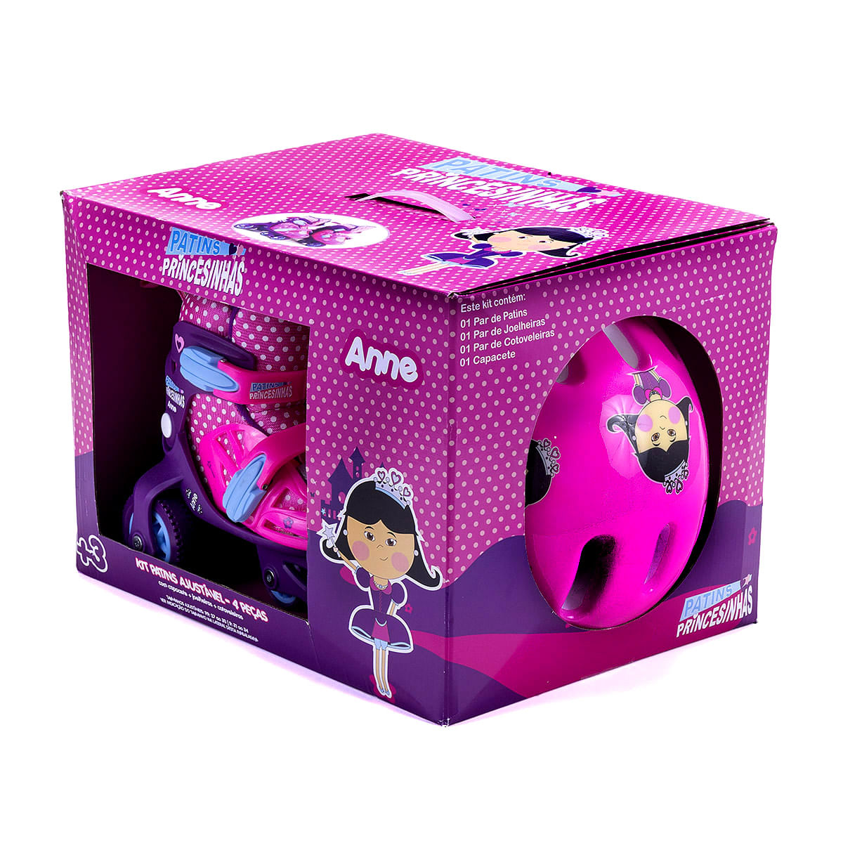 Miniatura Kit Patins Infantil 27 ao 30 - Princesinha Anne - Unik Toys 7898948586730 - Roxo com rosa - Patins - Unik toys - Ajustável do 27 ao 30