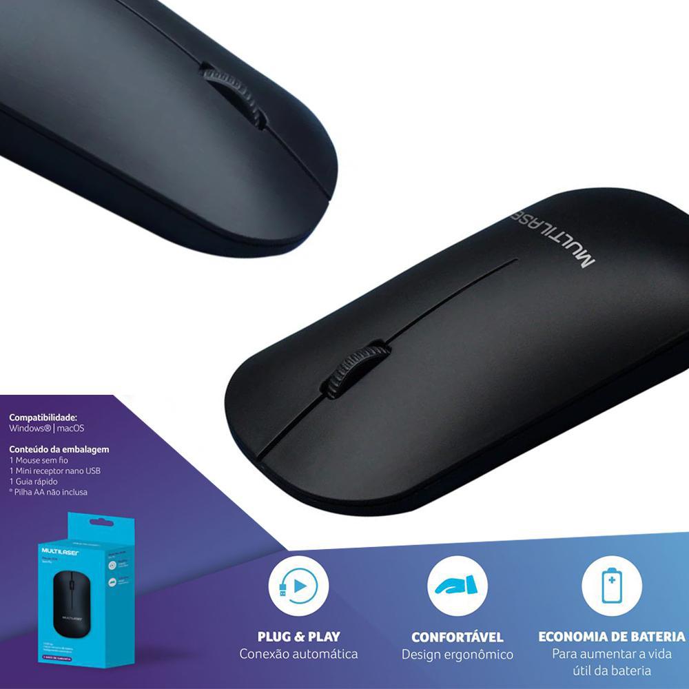 Miniatura Mouse Sem Fio 2.4Ghz 1200Dpi Usb Preto Multilaser Mo307 Bom Homologação: 42801903111