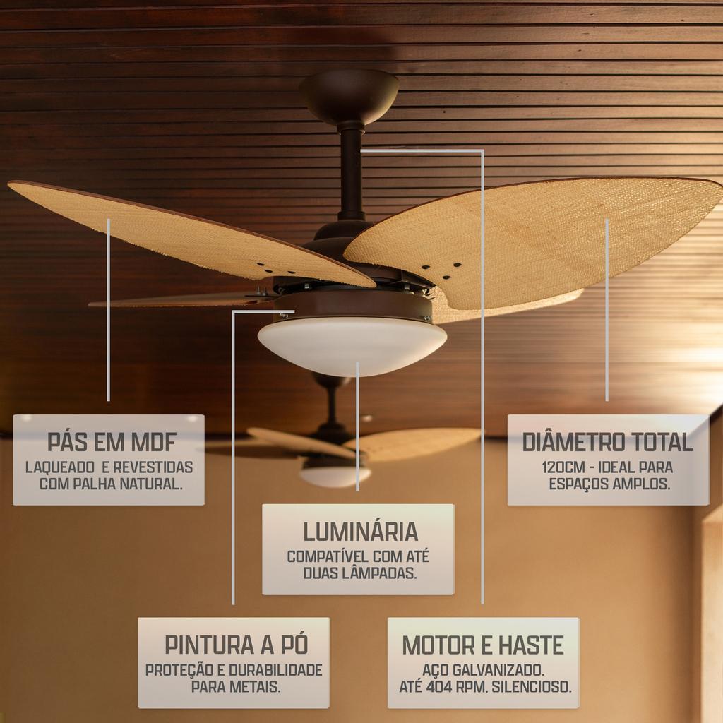 Miniatura Ventilador Teto Marrom 4 Pás Palha Ventax 220V Com Controle