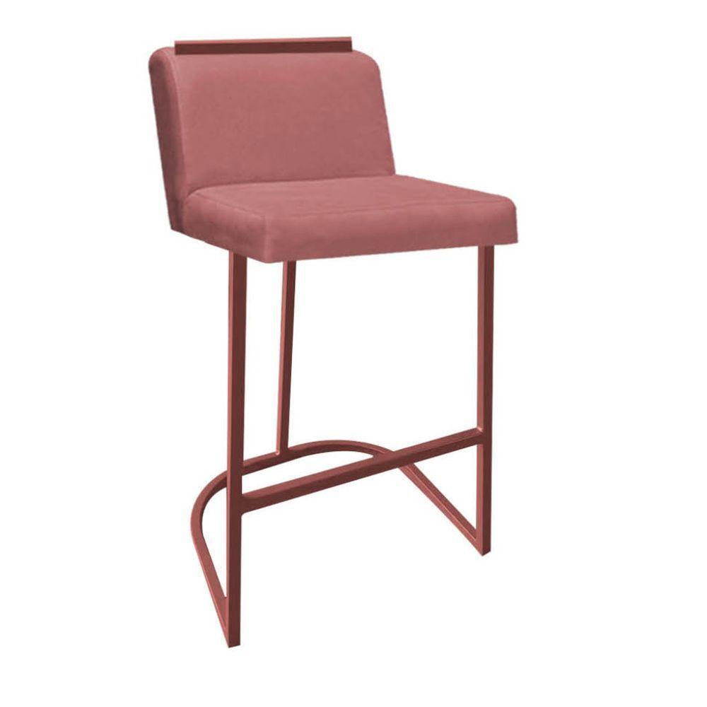 Miniatura Banqueta Com Encosto Ninna Bistrô Cozinha Aplique Ferro Bronze Suede Rose Gold - Ahazzo Móveis