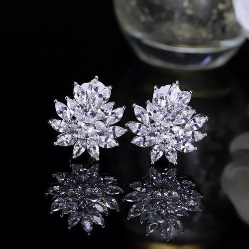 Miniatura Brinco De Pressão Com Zirconia Noiva Casamento Prata Fixo