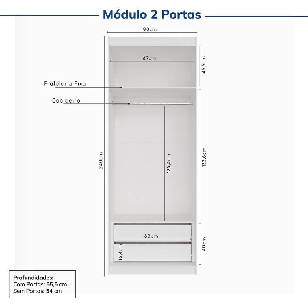 Guarda-roupa Modulado de Canto 11 Portas 7 Peças Hera Cabecasa Madeiramadeira Branco Geada/Preto