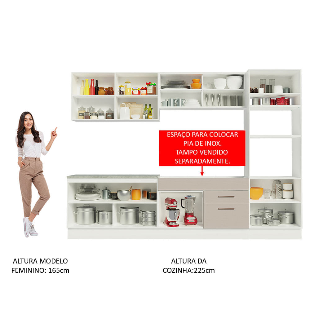 Miniatura Armário de Cozinha Completa 310 cm Branco/Crema Agata Madesa 01 Cor:Branco/Crema