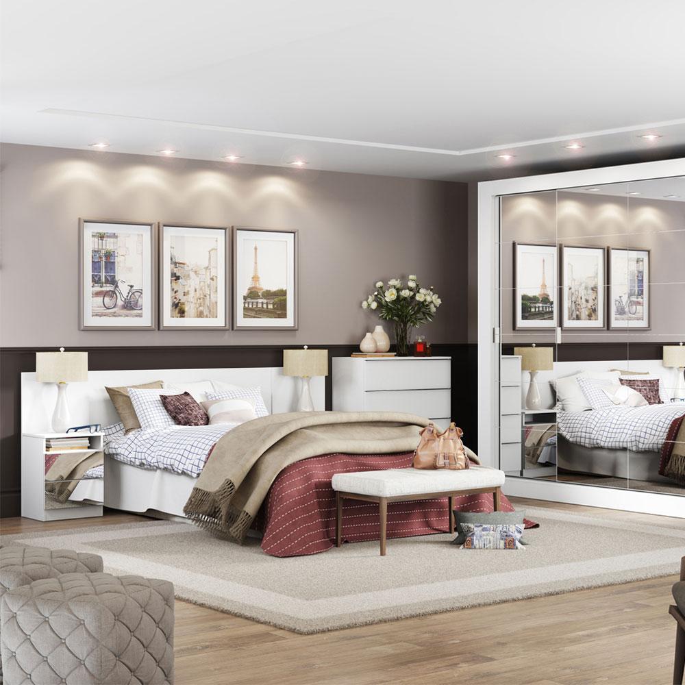 Miniatura Cabeceira Extensível Madesa com 2 Mesas Laterais com Espelho - Branco Branco