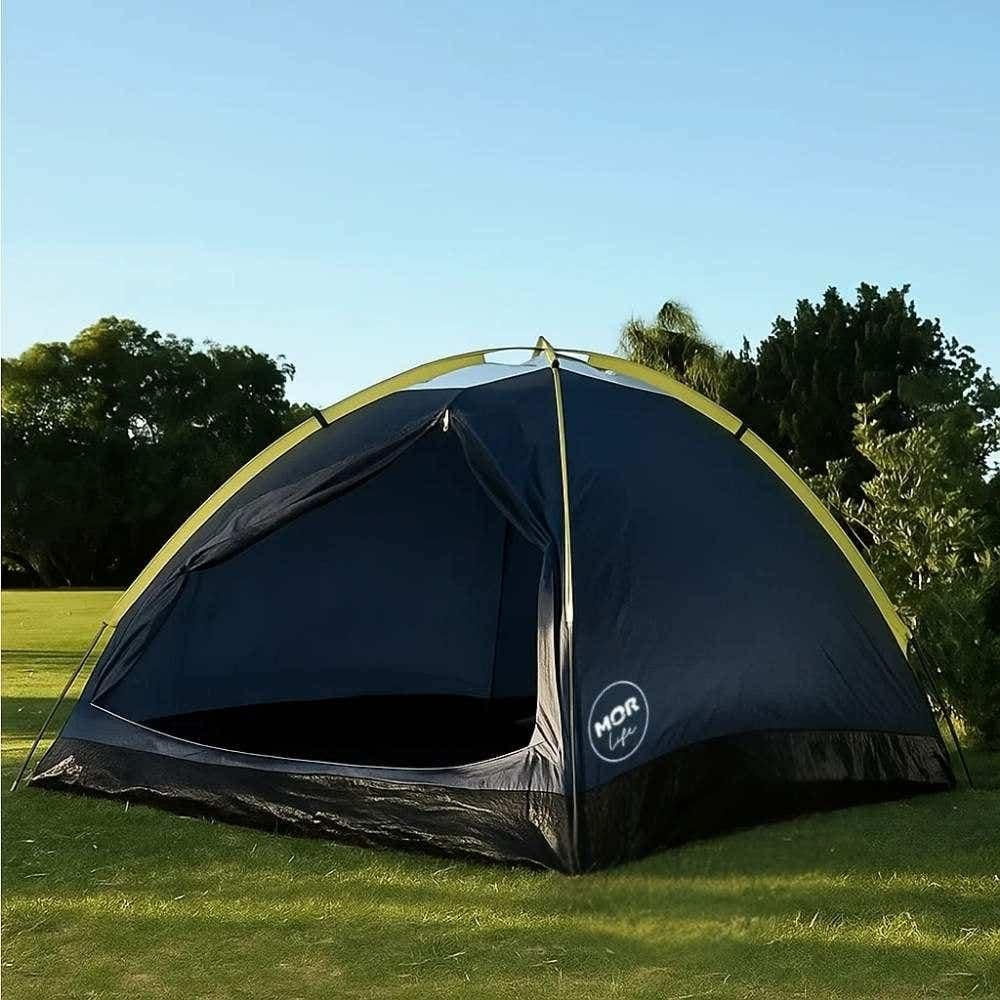 Miniatura Barraca Iglu para Camping 2 Pessoas Azul com Colchão Inflável Solteiro e Inflador Mecânico MOR