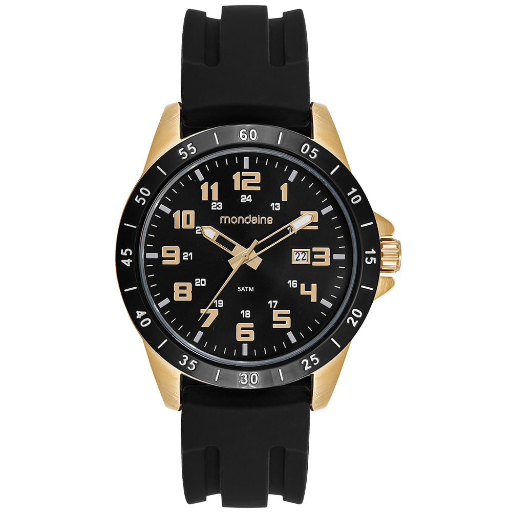 Miniatura Relógio Masculino Dourado Horário Duplo Calendário
