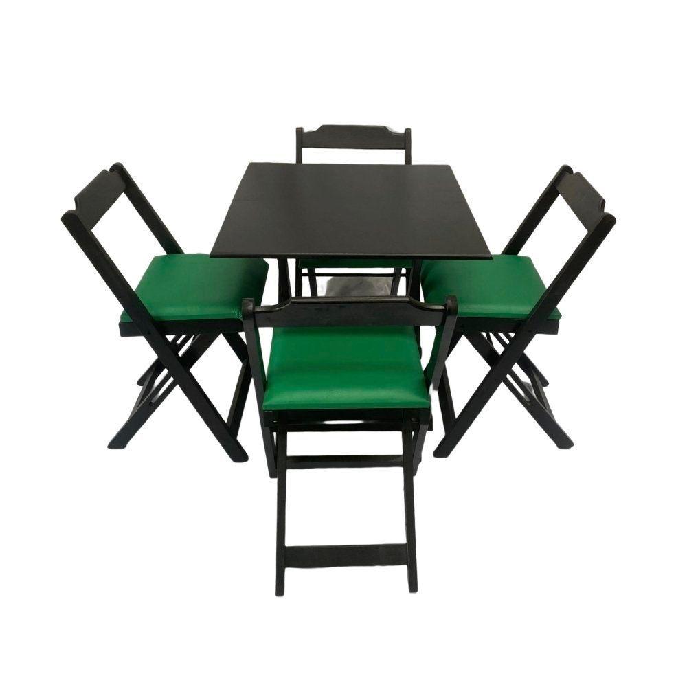 Miniatura Mesa Dobrável Preto Com 4 Cadeiras Estofado 70x70 Verde