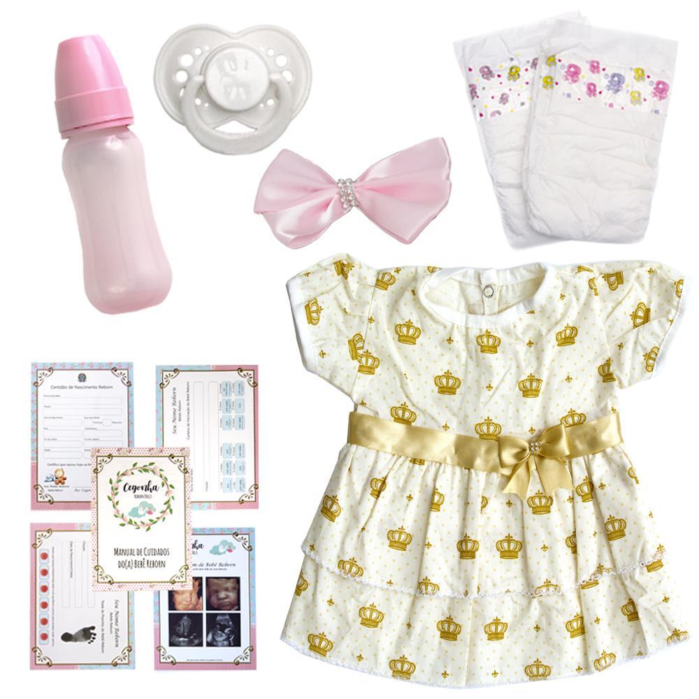 Miniatura Boneca Bebe Reborn Menina Loira Com Chupeta 13 Acessórios