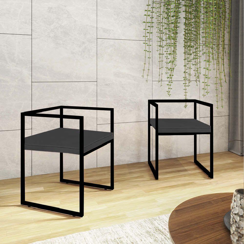 Miniatura Kit 04 Cadeira De Jantar Cubo Ferro Preto Corino Cinza