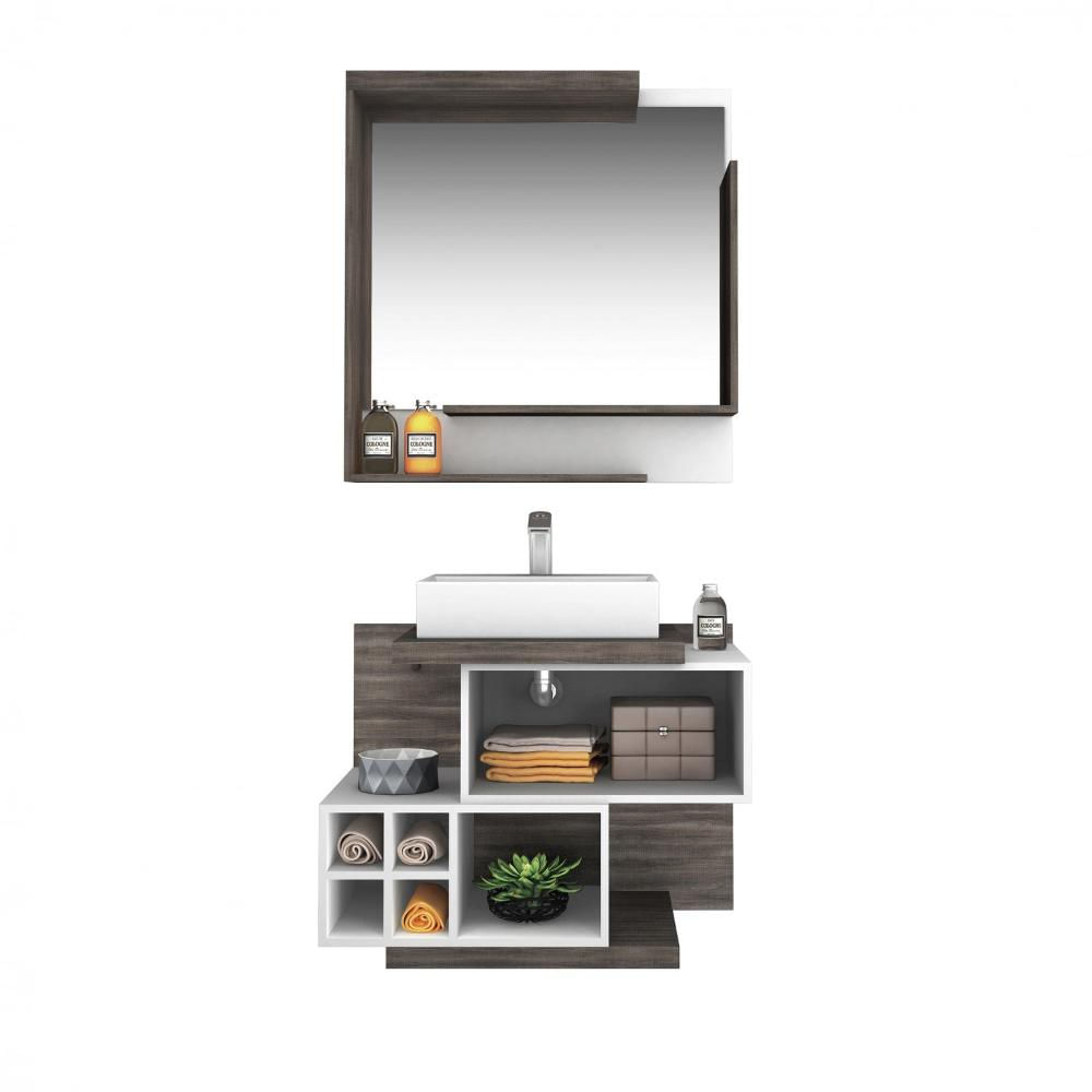 Miniatura Gabinete para Banheiro com Espelheira Não Acompanha Cuba e Torneira Lisboa Espresso Móveis Nogal Griss/Branco