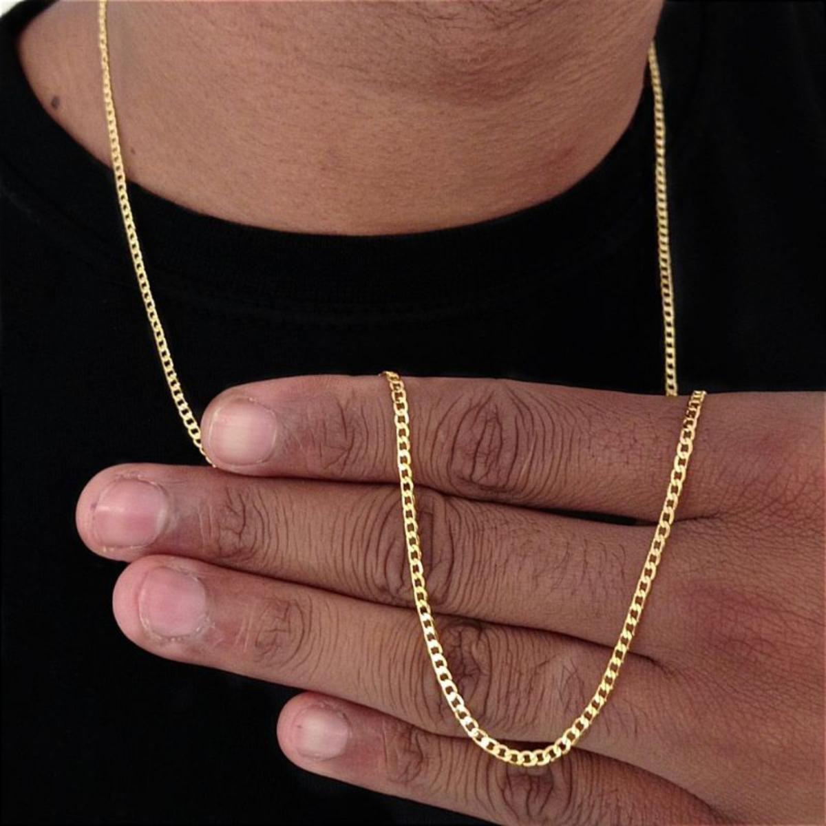 Miniatura Corrente Masculina Grumet Banhada A Ouro 18K 70Cm 3Mm