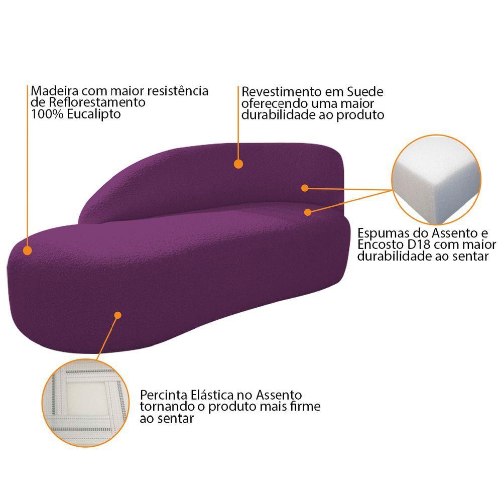 Miniatura Divã Recamier Curvo Luna 160cm Lado Esquerdo Suede Cor Roxo