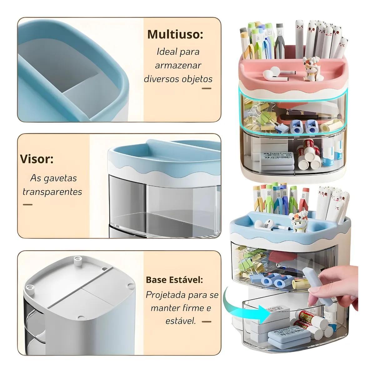 Miniatura Porta Treco Azul E Branco Multiuso Com Gaveta Top House