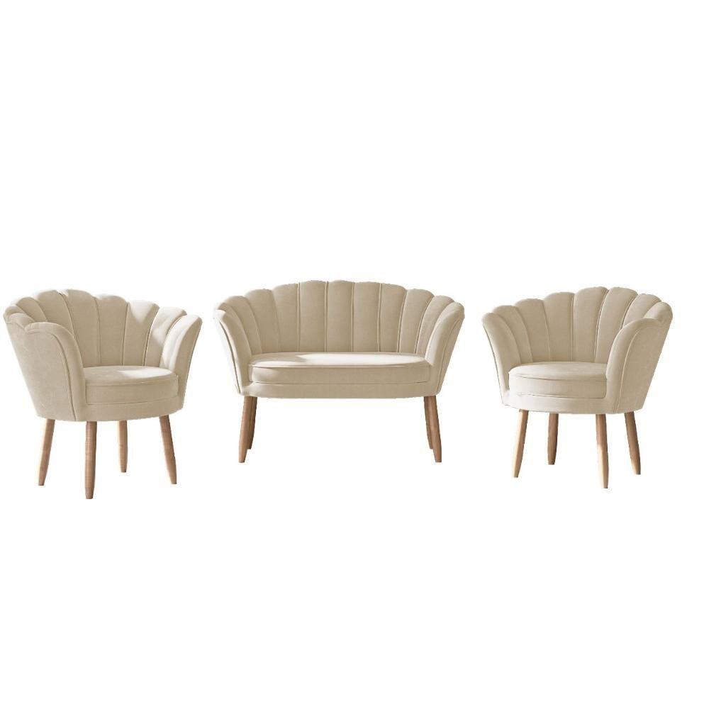 Miniatura Sofá 2 Lugares + 2 Poltronas Quarto Sala Decorativa Flor Bege