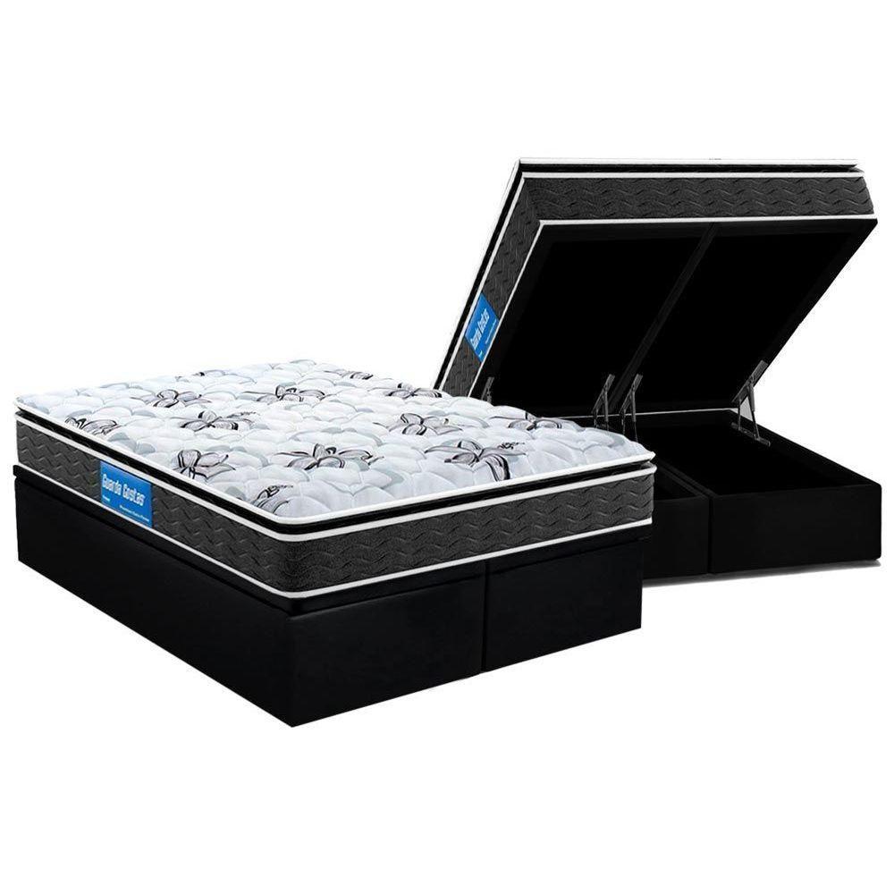Miniatura Cama Box Baú Queen: Colchão Espuma Probel D40 Premium Hiper Firme Euro Pillow + Base Black(158X198)