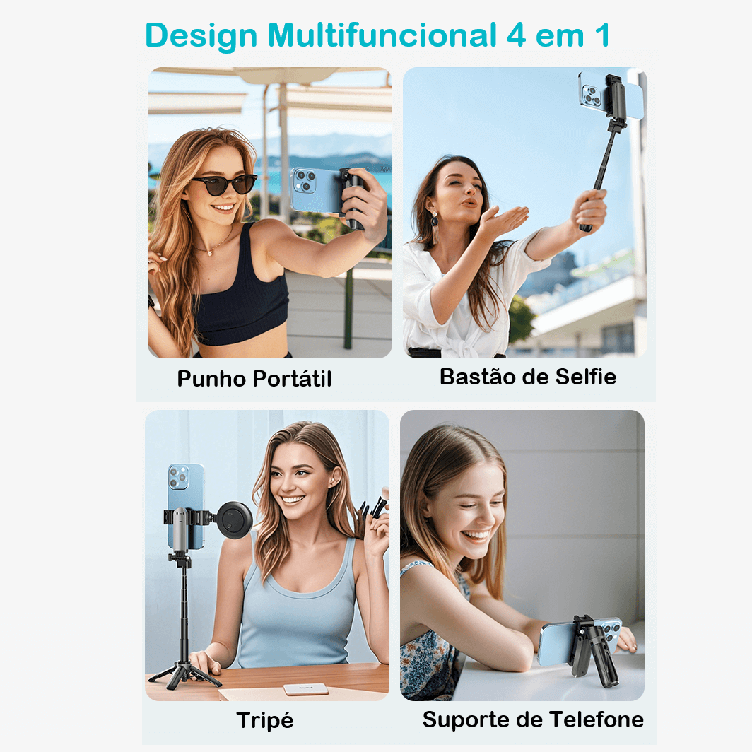 Bastão de Selfie Retrátil 360° para SmartPhones com Mini Tripé e Controle Remoto
