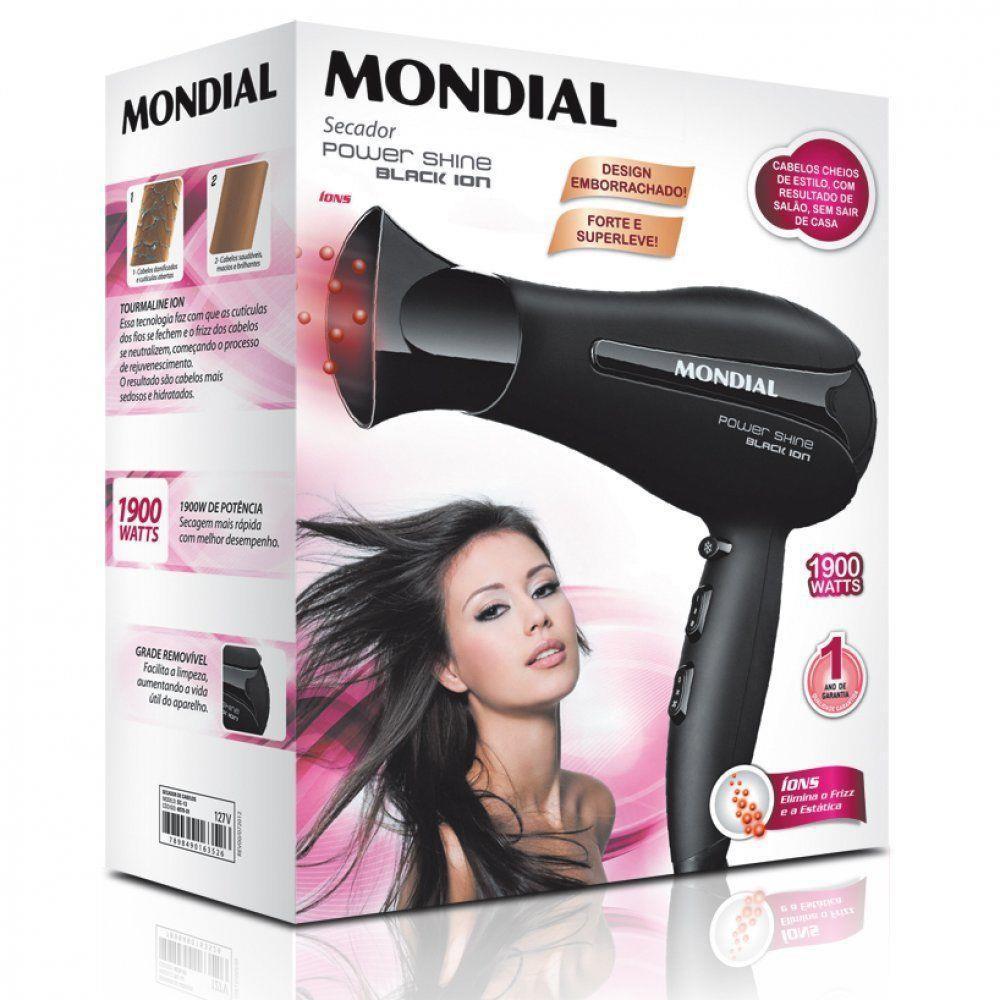 Miniatura Secador Cabelos Mondial Power Shine Black Sc-13 2000W Preto