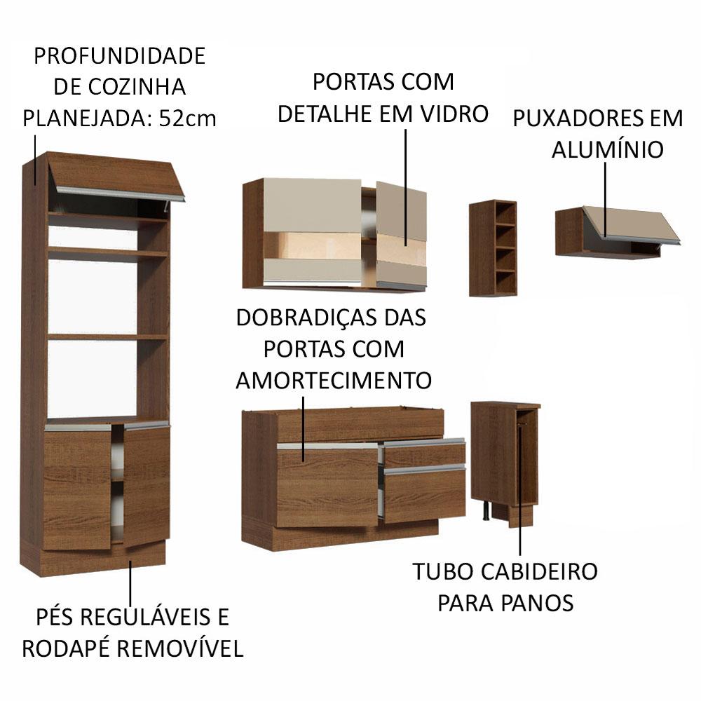 Miniatura Cozinha Completa Madesa Safira com Armário e Balcão (Sem Tampo e Pia) Rustic/Crema