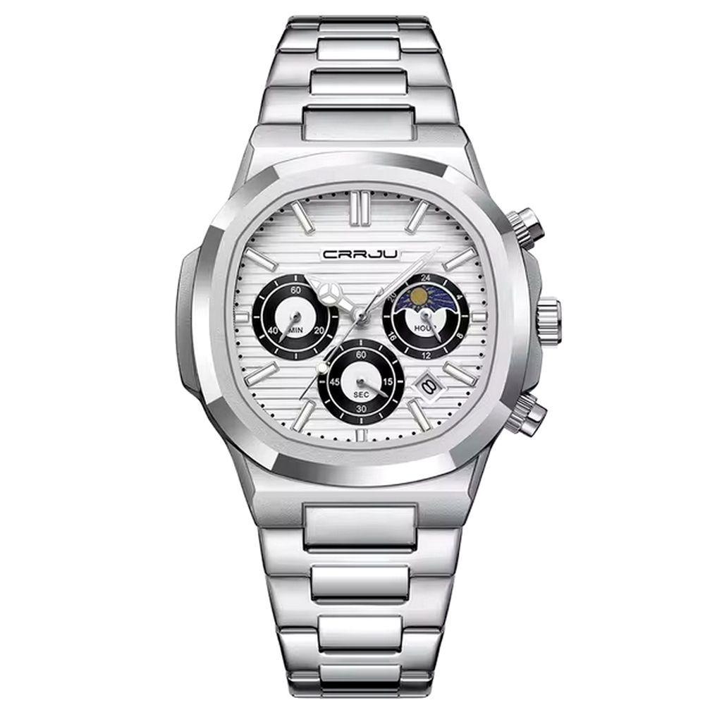 Miniatura Relógio Masculino Quadrado Em Aço Inoxidável Casual Impermeável Quartzo Branco