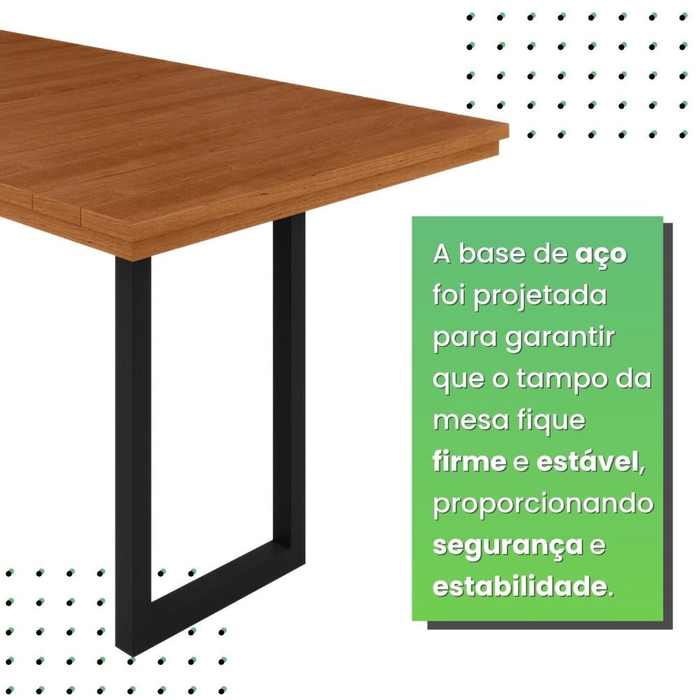 Conjunto Itália Tampo Ripado Eucalípto 160x90cm com 6 Cadeiras Madri Preto/Bege