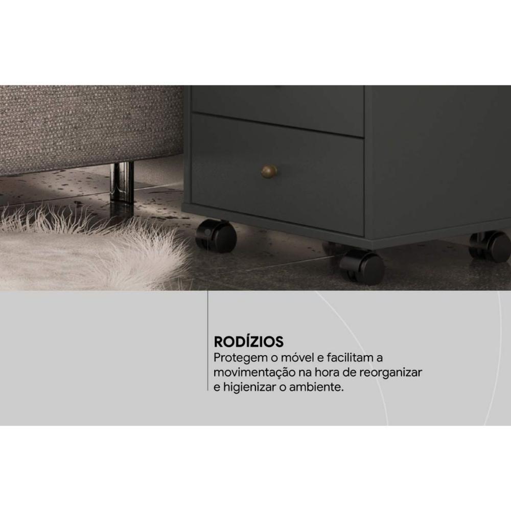 Miniatura Mesa Cabeceira Presence Com 4 Gavetas Amendola Touch Grafito Demóbile