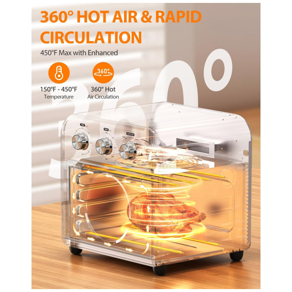 Miniatura Forno de Convecção 4 em 1, 13,2L com Função Air Fryer, Aço Inoxidável e Janela de Visualização, 110V 1250W, CKOZESE, Prata... 110v