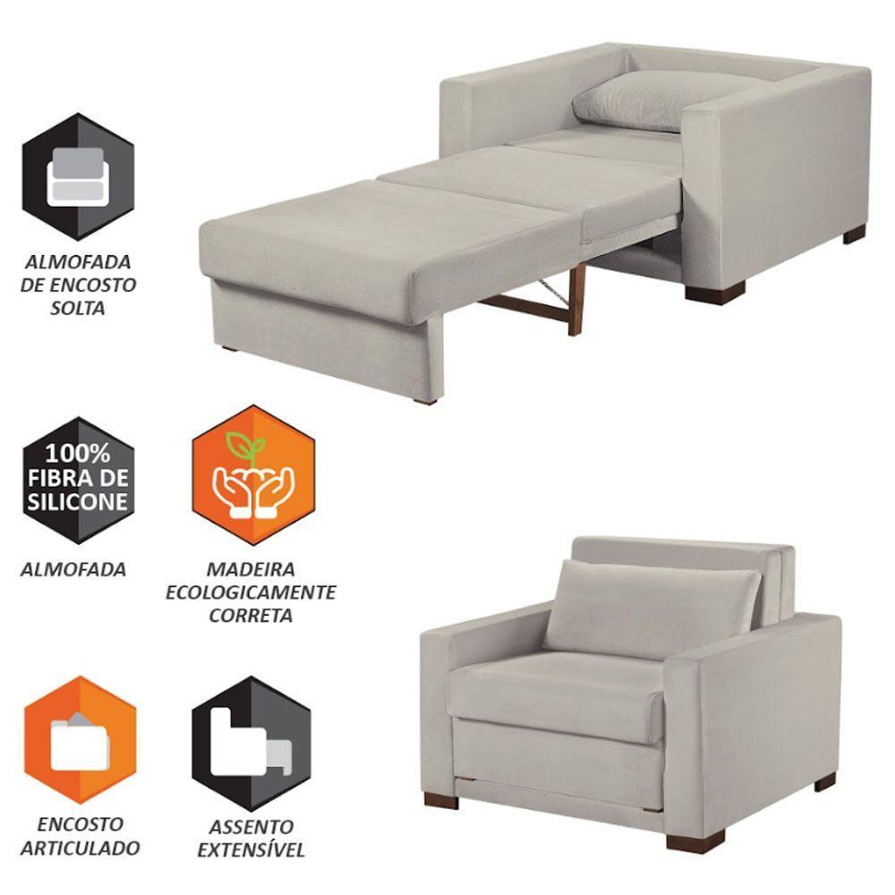 Miniatura Sofa Cama Solteiro Sofia 1 Lugar 110cm Talento Móveis Bege Claro