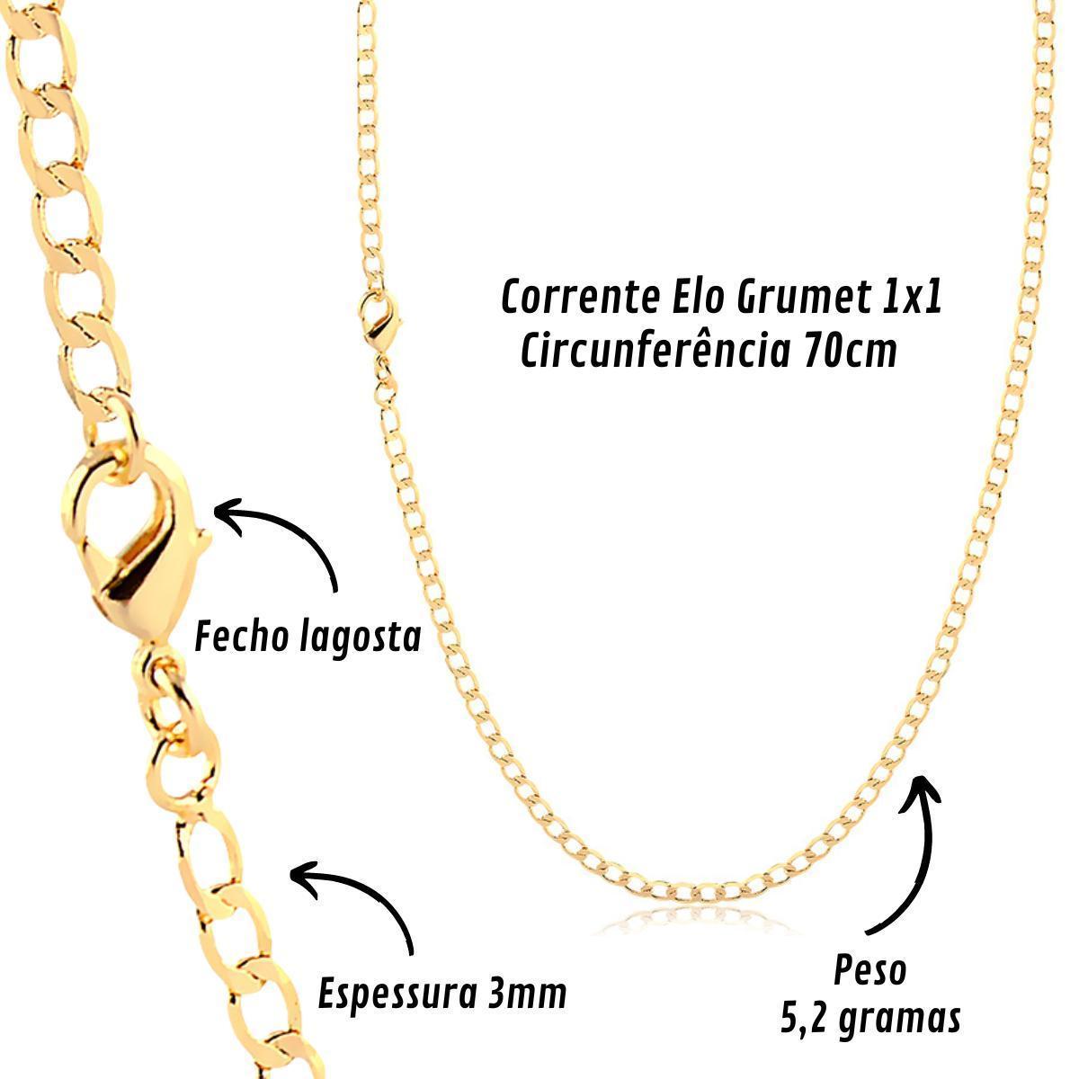 Miniatura Corrente Masculina Grumet Banhada A Ouro 18K 70Cm 3Mm